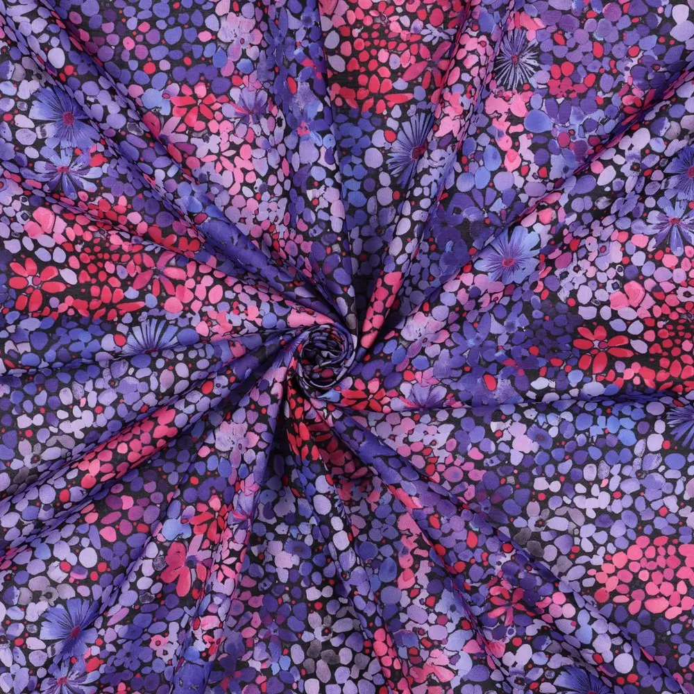 Katoen voile digitale bloemen