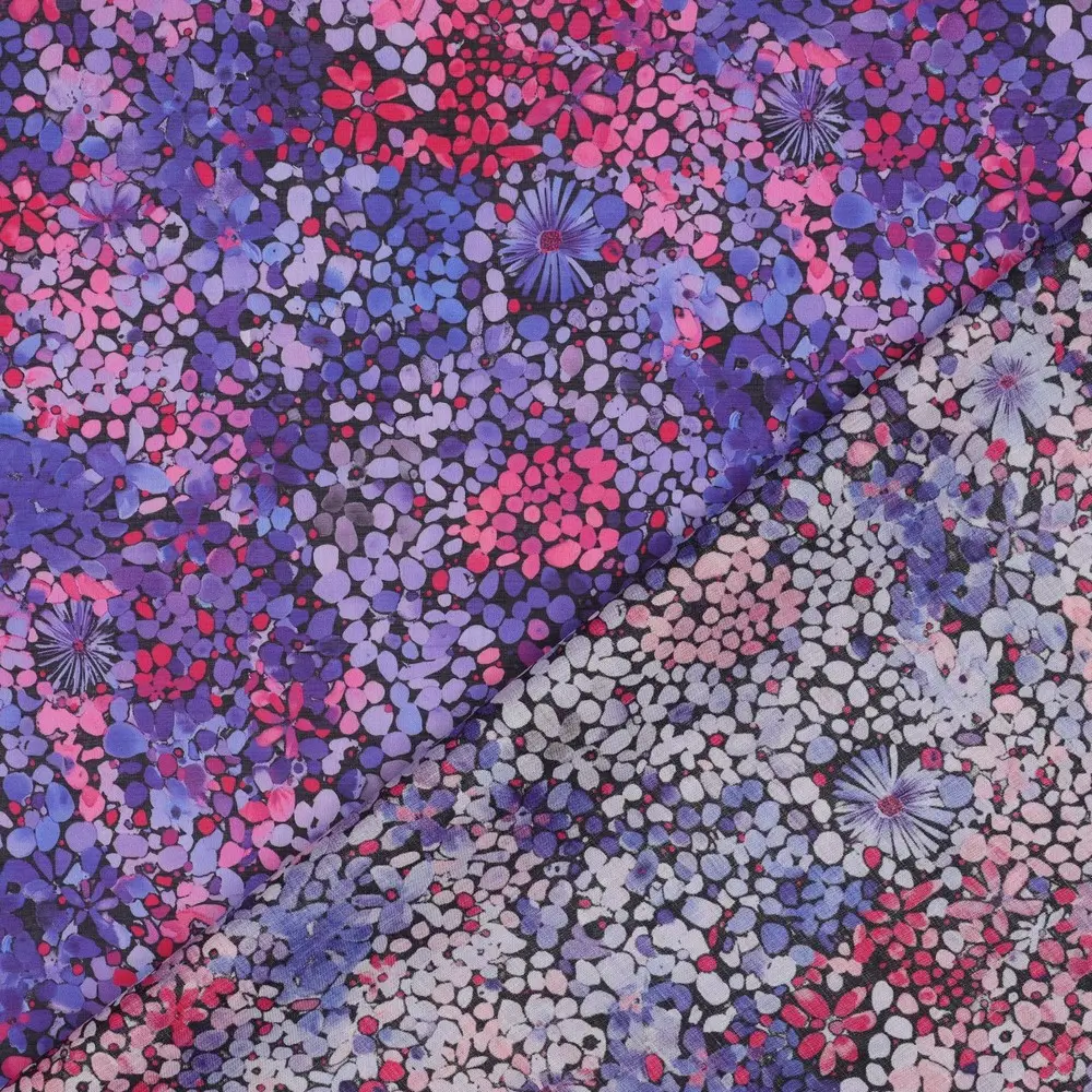 Katoen voile digitale bloemen