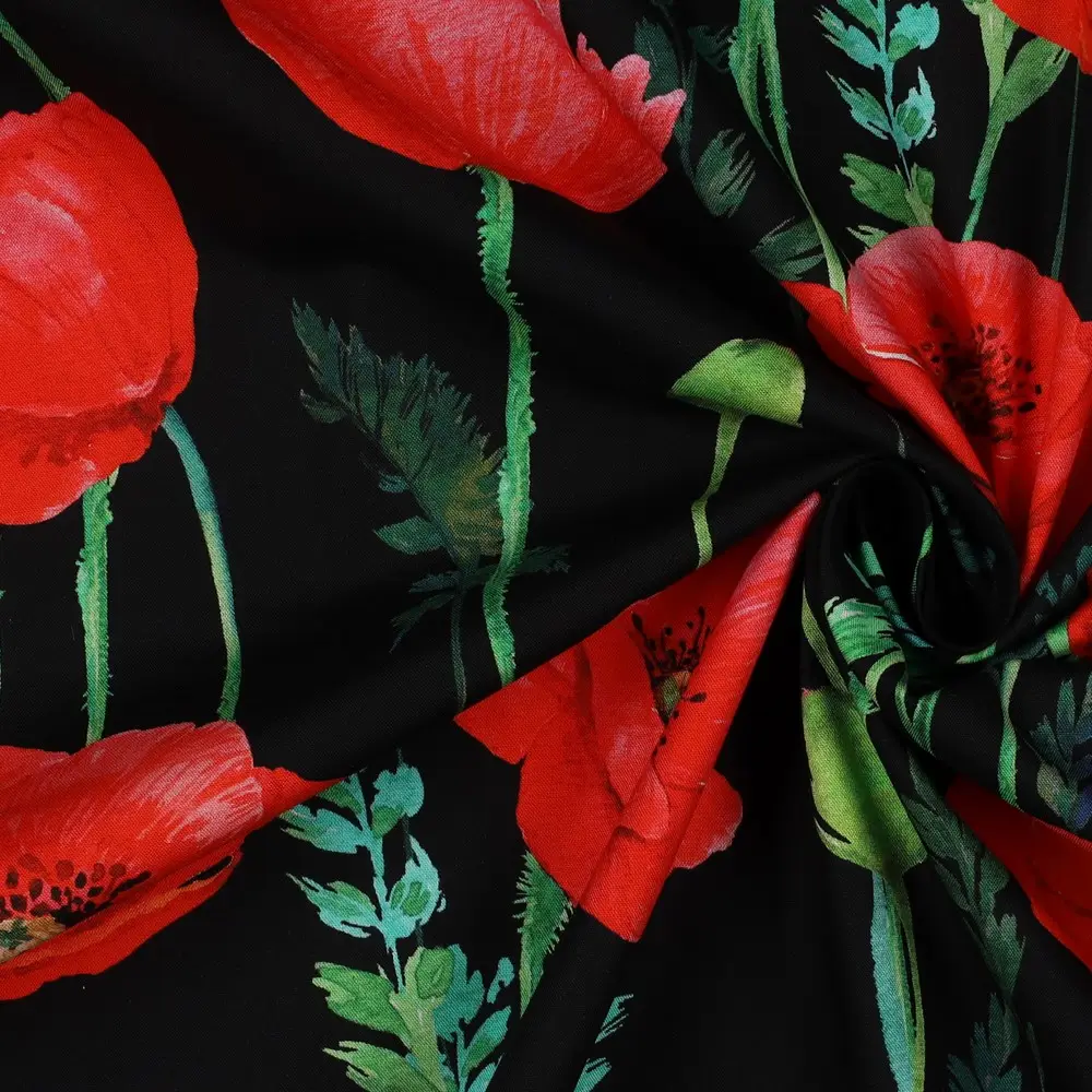 Fine Poplin Digital Poppy Flowers
