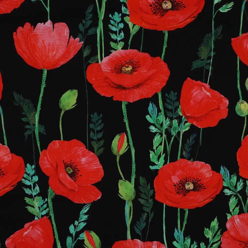 Fine Poplin Digital Poppy Flowers