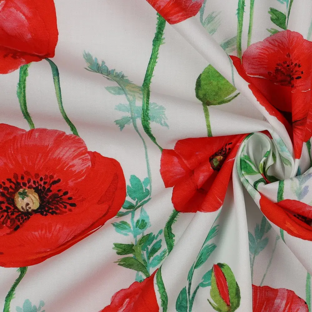 Fine Poplin Digital Poppy Flowers