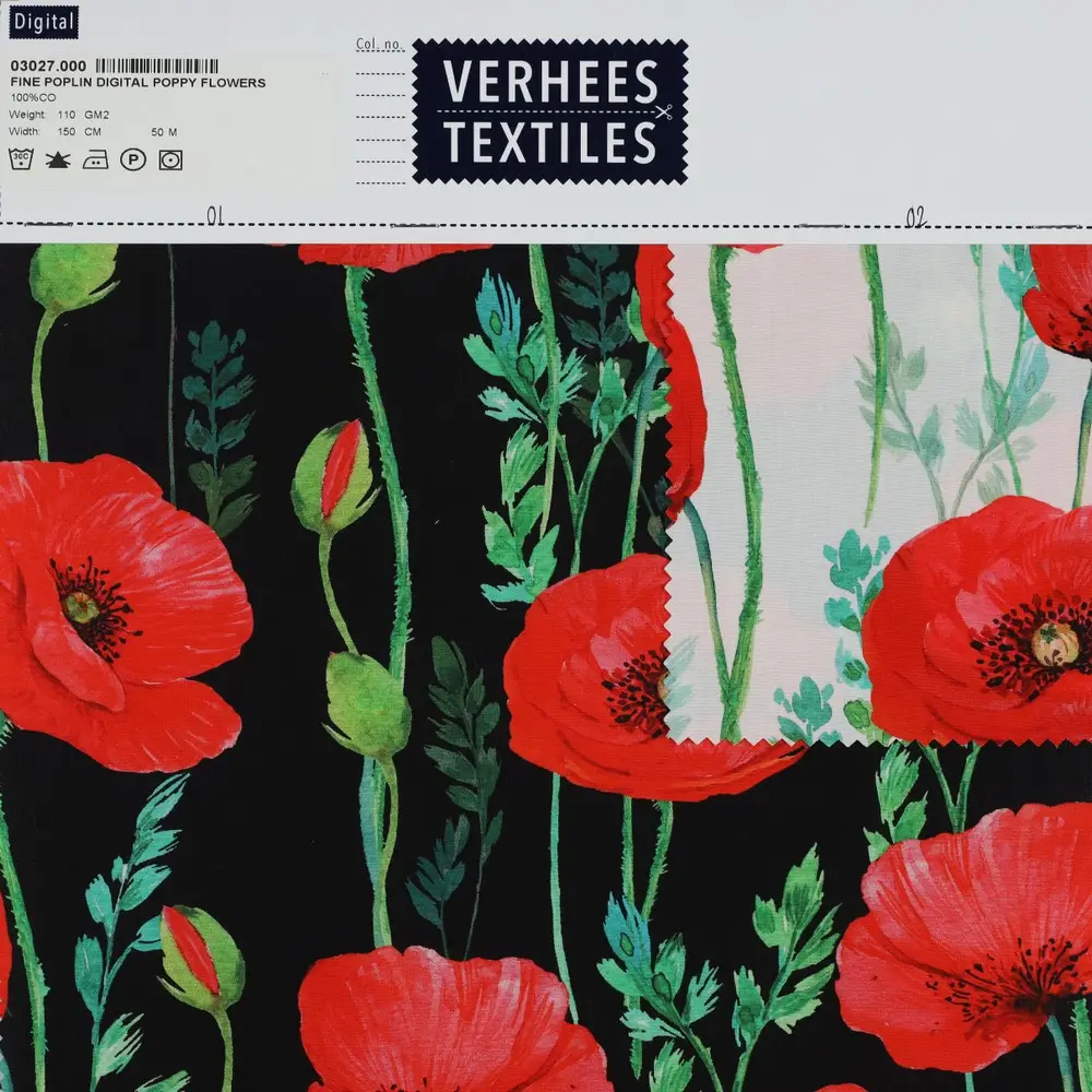 Fine Poplin Digital Poppy Flowers