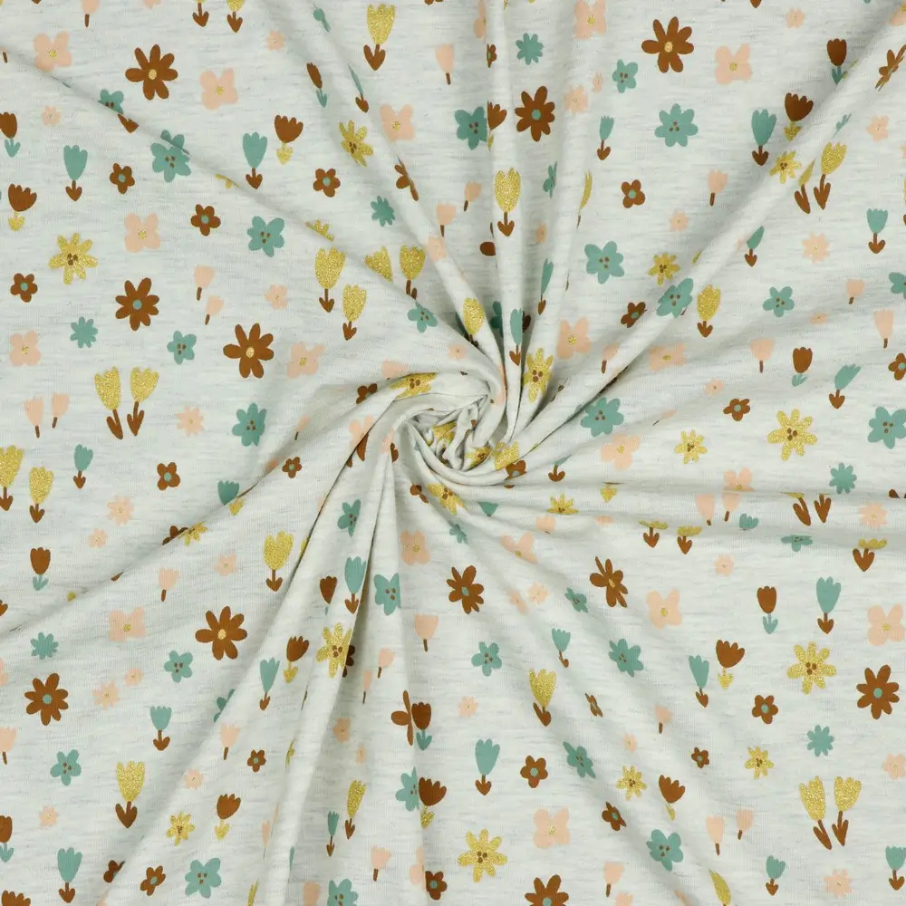 Jersey Melange Glitter Small Flowers