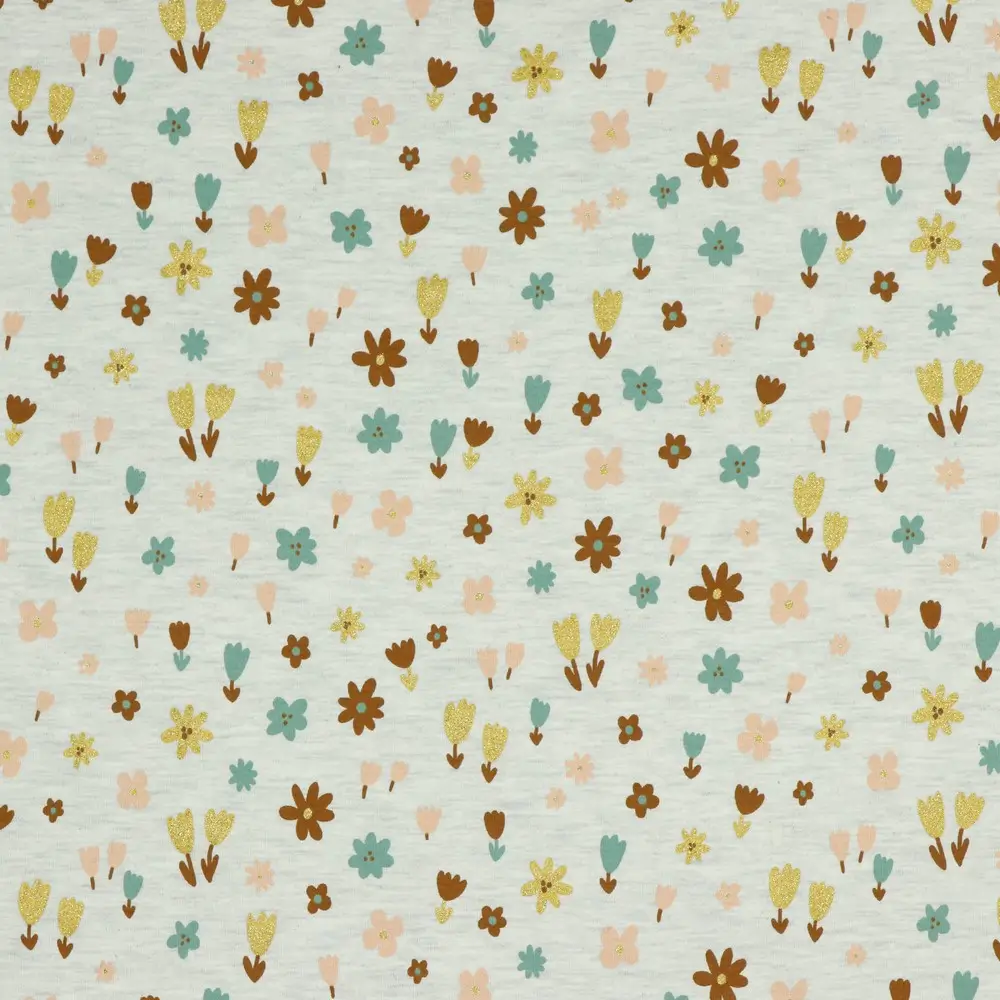 Jersey Melange Glitter Small Flowers