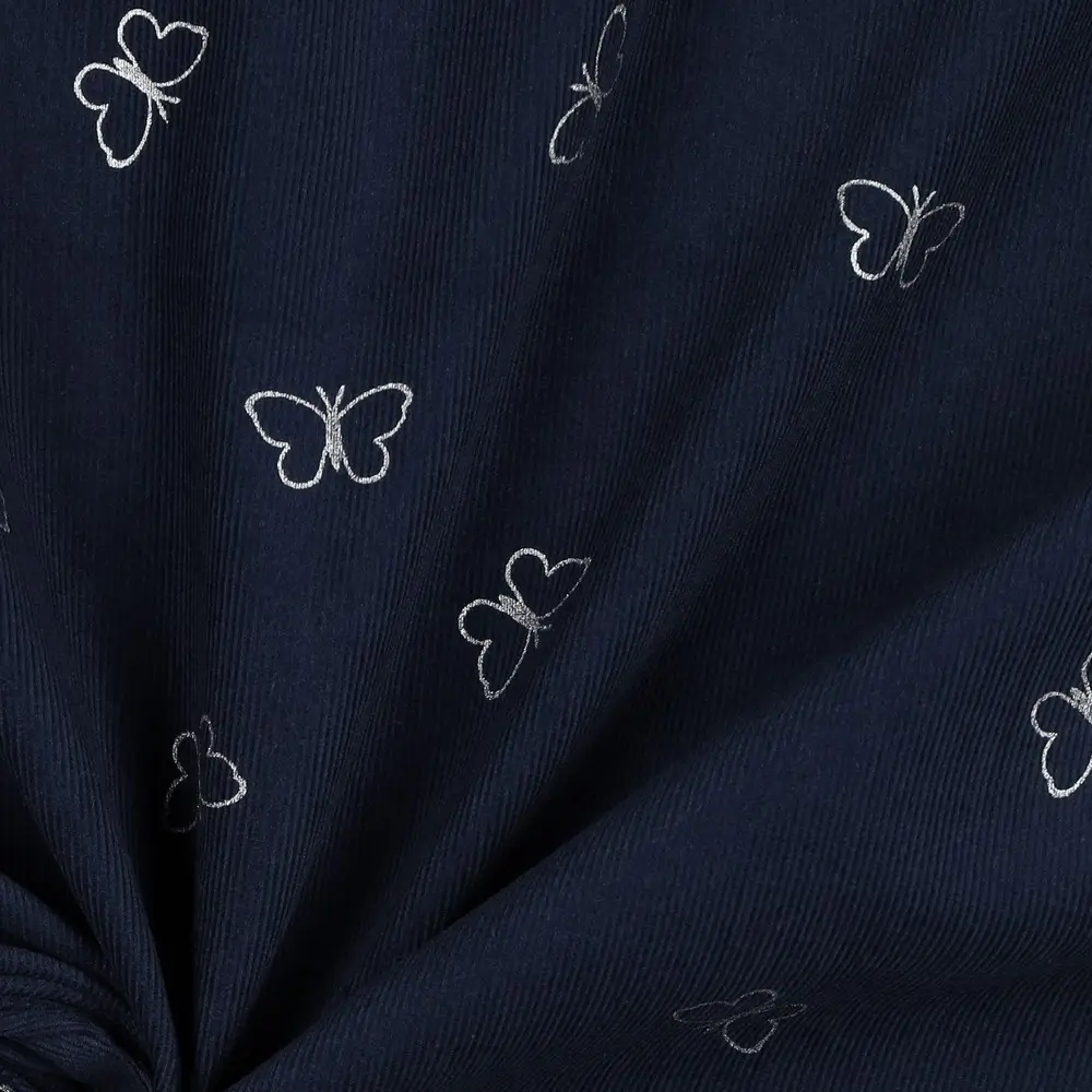 Babycord glitter butterflies navy
