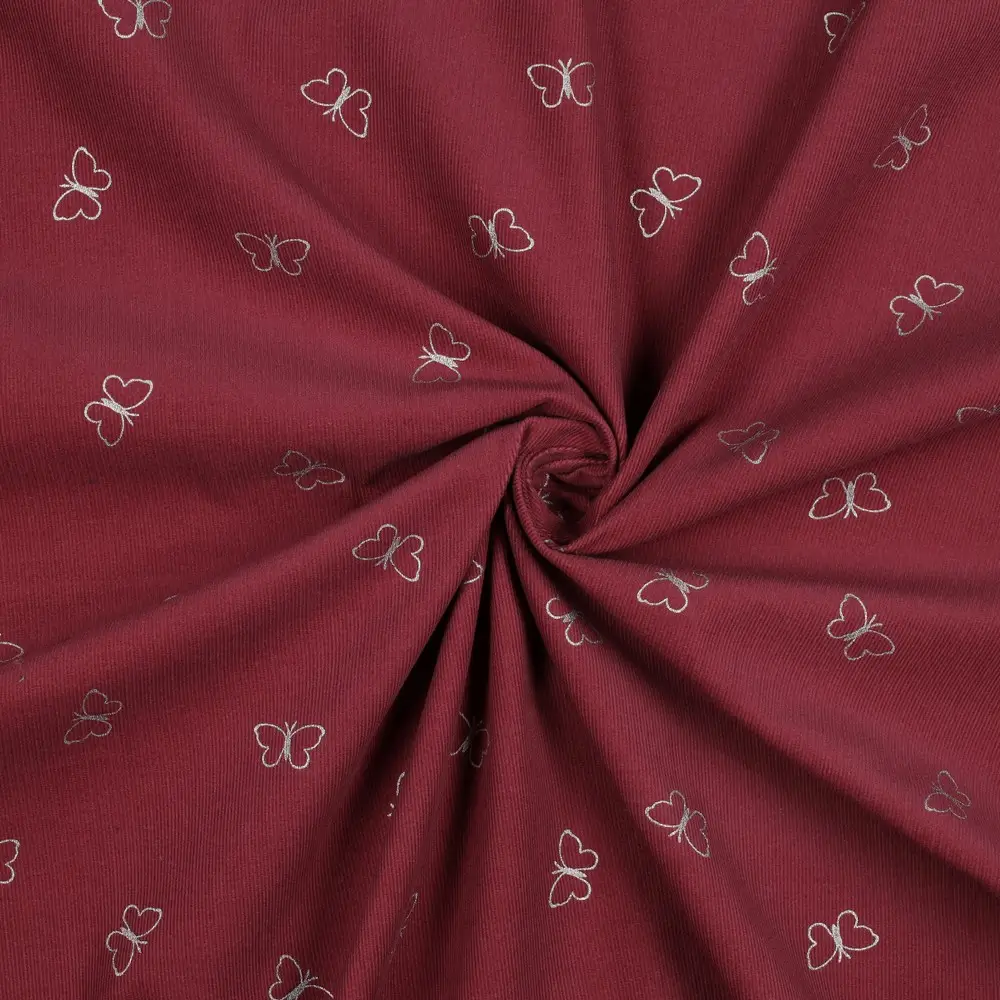 Babycord glitter butterflies bordeaux