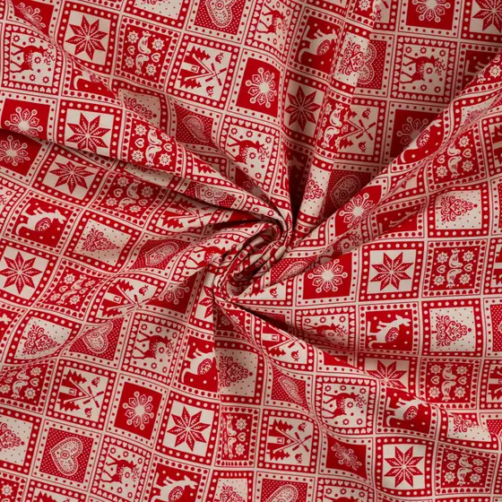 cretonne kerstprint rood