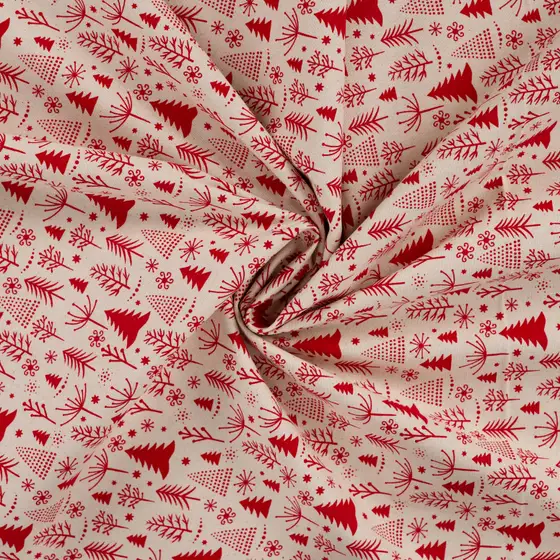 cretonne kerstprint rood boom