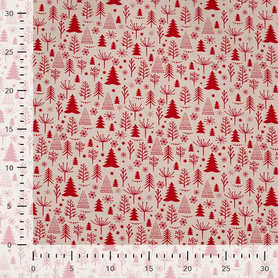 cretonne kerstprint rood boom