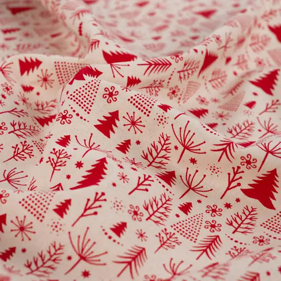 cretonne kerstprint rood boom