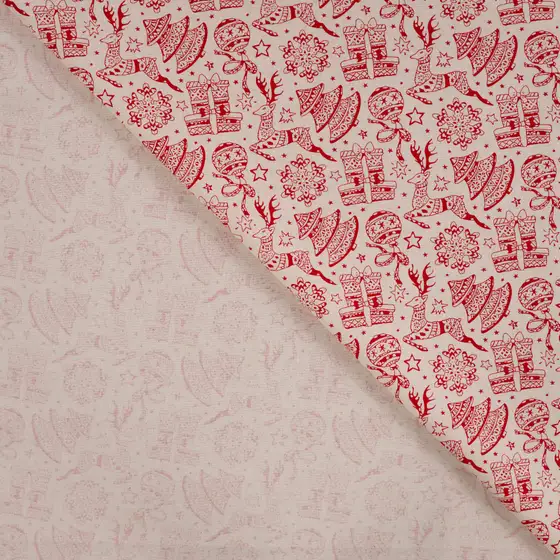 cretonne kerstprint rood versiering