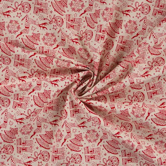 cretonne kerstprint rood versiering