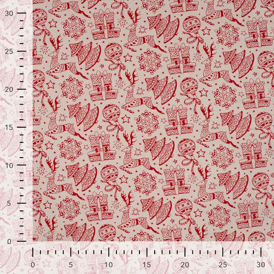 cretonne kerstprint rood versiering