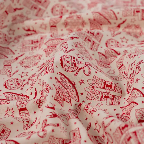 cretonne kerstprint rood versiering