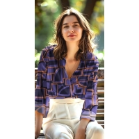 Cotton Satin geometric Navy Paars