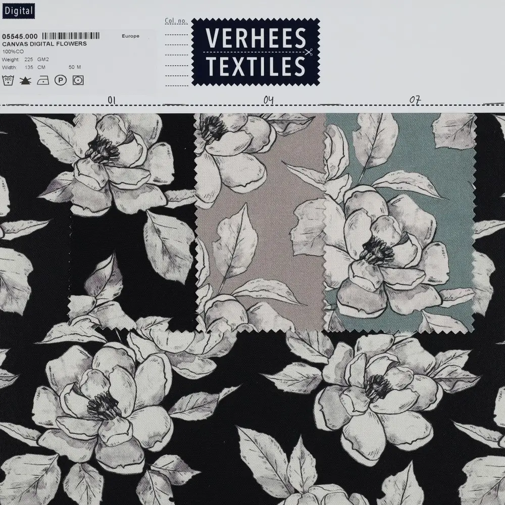 canvas digital flowers Dark Mint