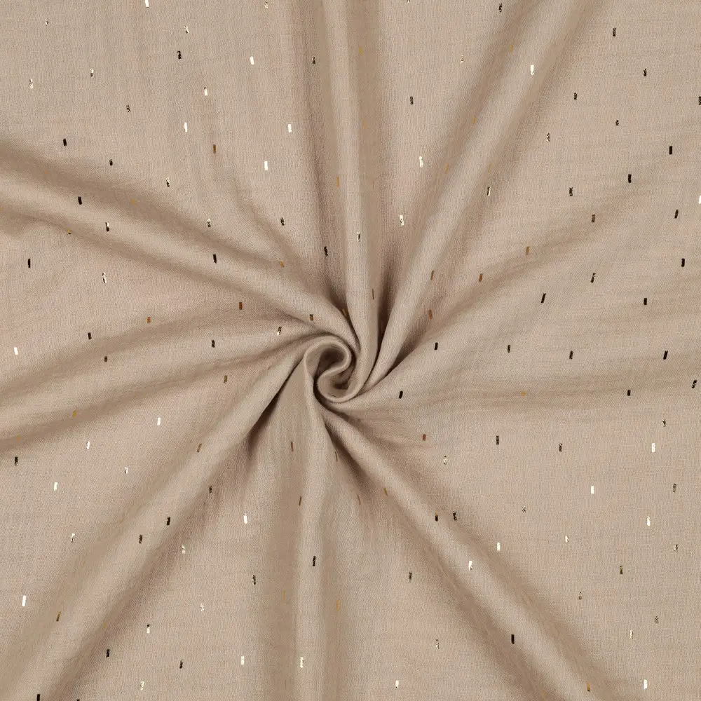 Double Gauze Folie Strepen beige/goud