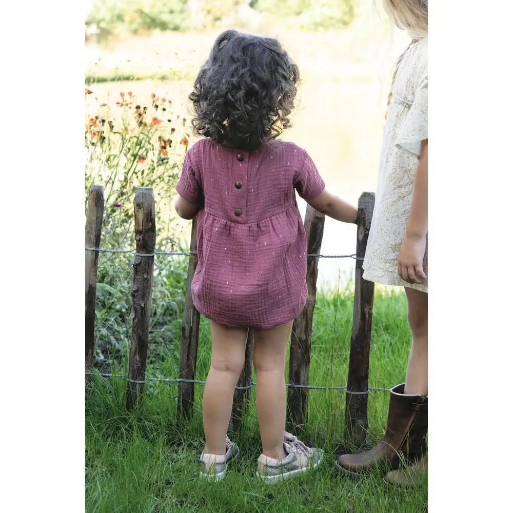 Double Gauze Folie Strepen beige/goud