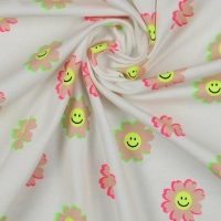 Jersey Neon Happy Flowers White