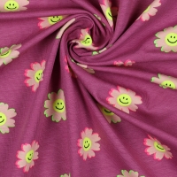 Jersey Neon Happy Flowers Fuchsia