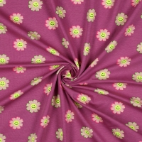 Jersey Neon Happy Flowers Fuchsia