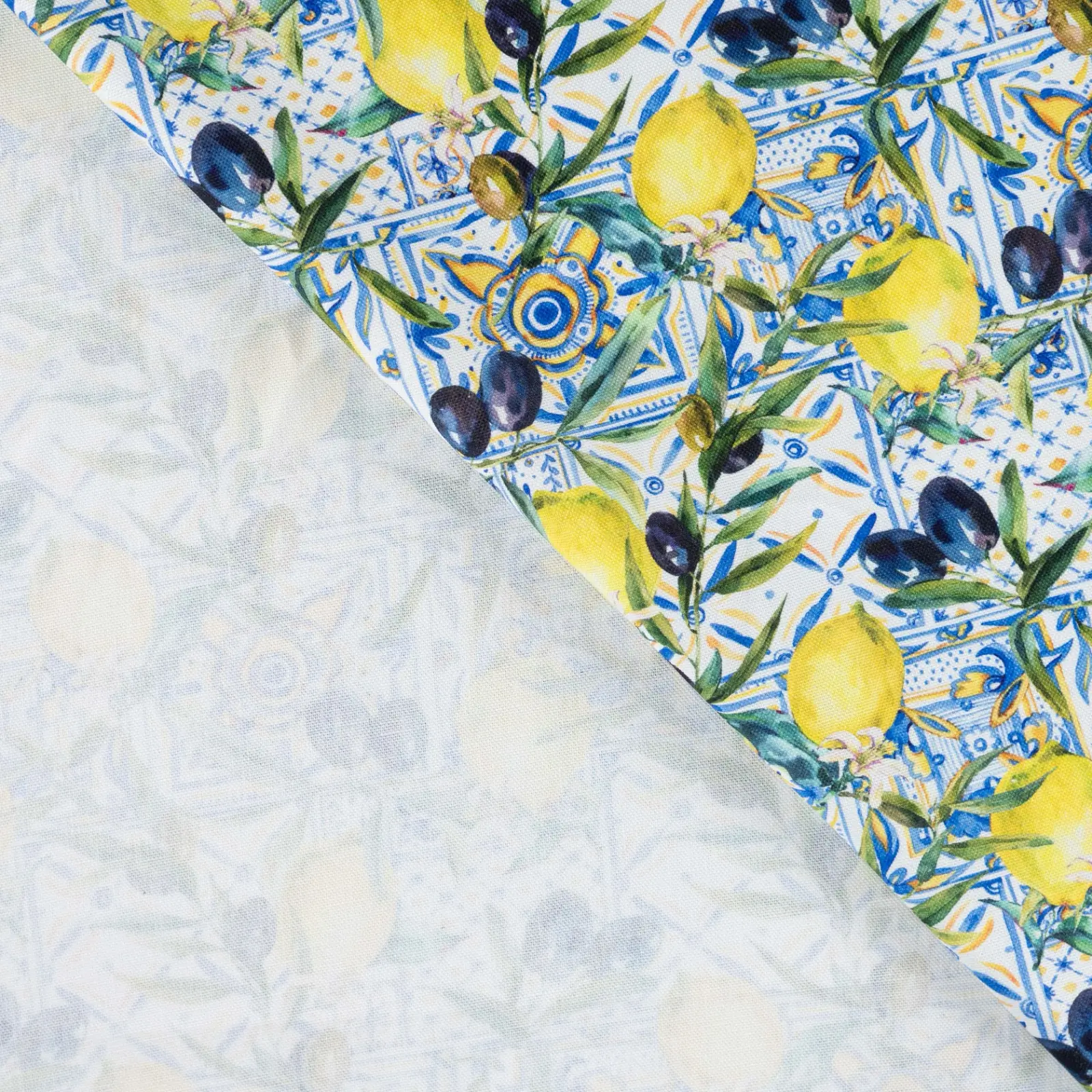 Canvas Lemons and Olives Blue